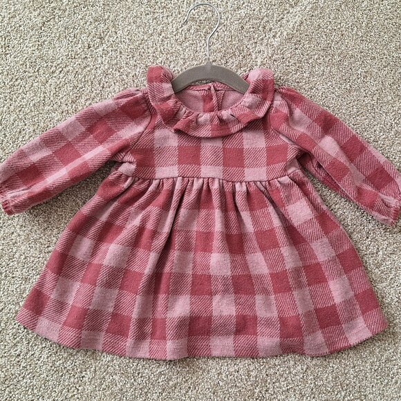 George Cozy Printed Checkered Pink Dress, 3-6 Months - Picture 1 of 3
